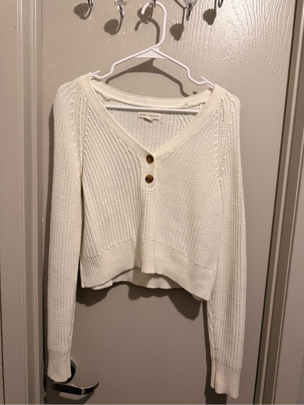 AEROPOSTALE white Button-Front V-Neck Knit Sweater